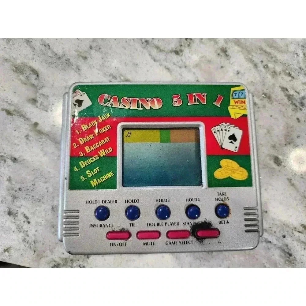 Vintage Casino 5 IN 1 Hand Held Pocket Travel Game Silver